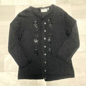Vintage Ann Tjian for Kenar | Black Cardigan |‎ Size - Petite Medium